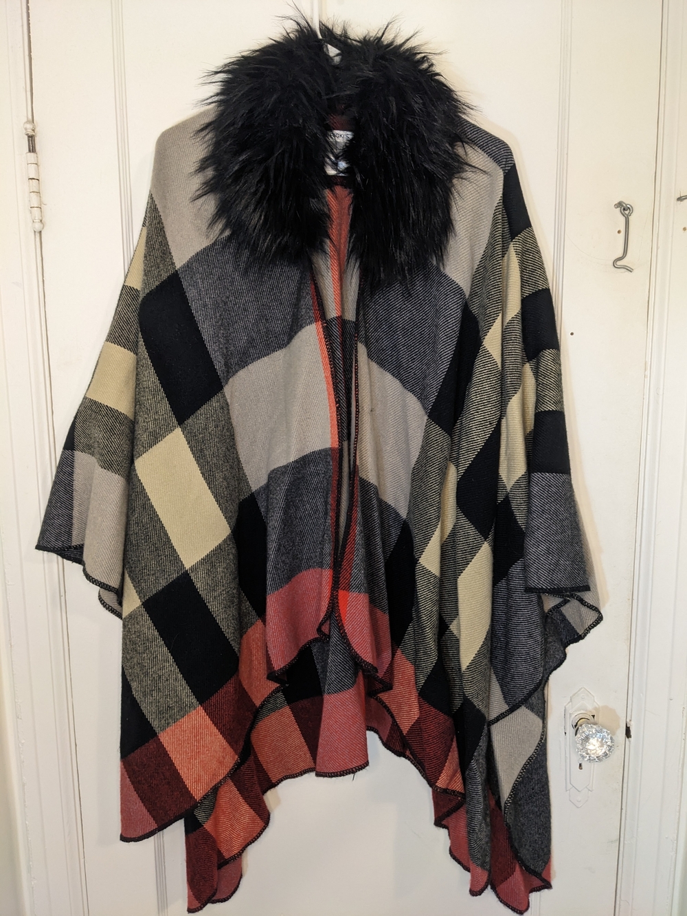 Ricki's Plaid Faux-Fur Collar Cape